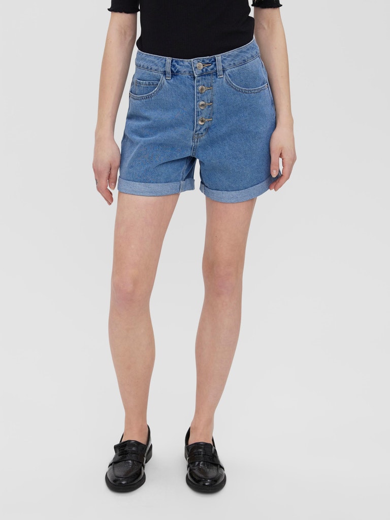 Trendy blue jean shorts perfect for weekend wear, beach days, and travel outfits.