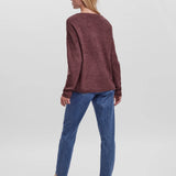 Women’s burgundy V-neck sweater with relaxed fit, long sleeves, and soft knit texture for casual fall and winter outfits.