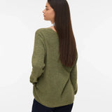 Women’s casual olive V-neck pullover knit sweater for minimalist fall and winter wardrobe essentials.