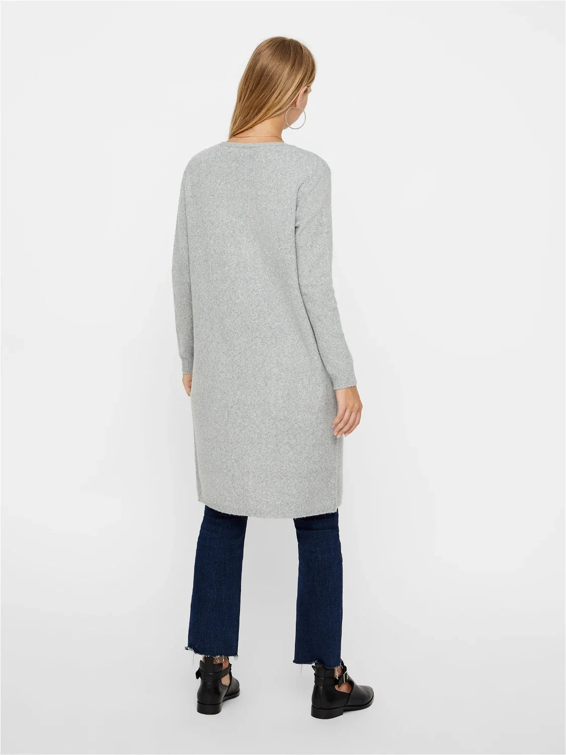 Fashion-forward long gray sweater cardigan with cozy draped fit and elevated off-duty style inspiration.