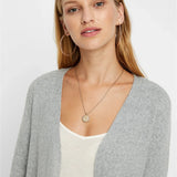 Modern gray open cardigan featuring lightweight knit texture and versatile everyday fashion appeal.