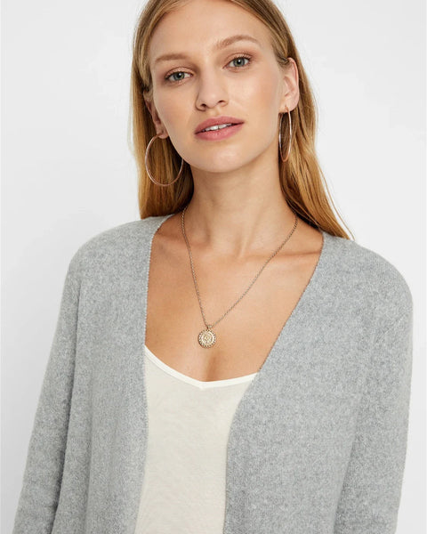 Modern gray open cardigan featuring lightweight knit texture and versatile everyday fashion appeal.