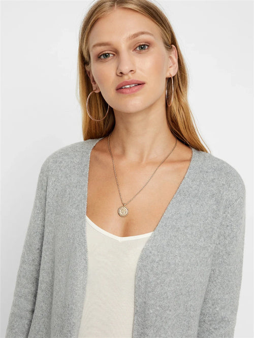Modern gray open cardigan featuring lightweight knit texture and versatile everyday fashion appeal.