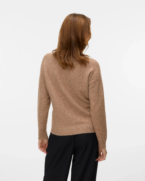 Camel brown pullover sweater for women with long sleeves and ribbed trim for chic neutral outfits and capsule wardrobes.
