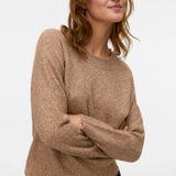 Women’s heathered brown sweater with relaxed silhouette for cozy autumn outfits, office wear, and winter layering.