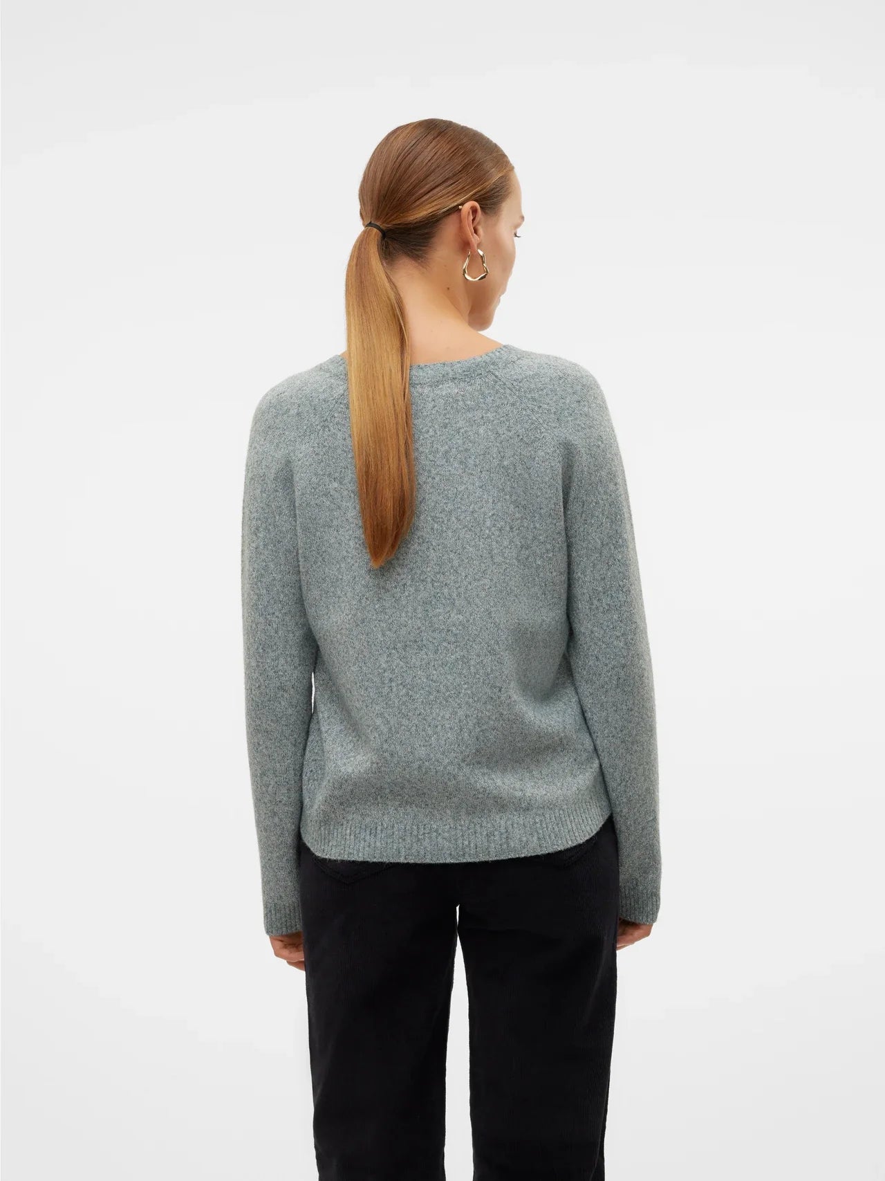 Women's classic balsam green pullover sweater with relaxed fit and crew neckline for effortless smart casual styling.