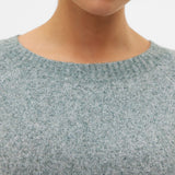 Boutique women's balsam green knit sweater with long sleeves and ribbed cuffs for a versatile capsule wardrobe.