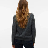 Women's minimalist charcoal grey knit pullover with ribbed neckline, cuffs and hem for elevated everyday wear.