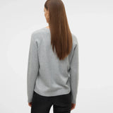 Women's classic light grey long-sleeve sweater with soft knit texture and ribbed detailing for easy seasonal layering.