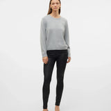 Women's timeless grey long-sleeve knit pullover with ribbed neckline, cuffs and hem for elevated everyday layering.