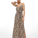 Contemporary animal print sundress with side slit detail and effortless boho-luxe fashion appeal.