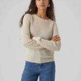 Women’s cream long sleeve sweater featuring textured knit pattern and soft stretch fit for timeless wardrobe essentials.