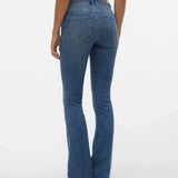 Women’s stretch bootcut jeans in light blue denim with flattering silhouette and versatile everyday styling.