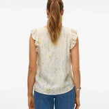 Cottagecore-inspired women’s floral tank top with delicate pastel flowers and relaxed elegant fit.