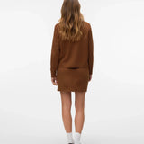 Women’s camel brown suede-look button-up blouse for elevated casual and smart casual styling.
