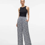 Black and ivory floral pants with breezy wide leg design for elevated casual and vacation outfits.