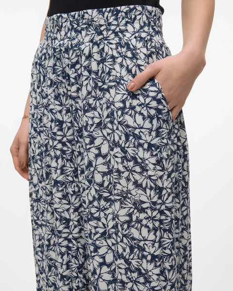 Boutique women’s wide leg trousers featuring soft floral print and elegant pull-on comfort fit.