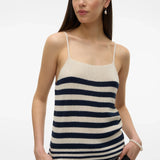 Women’s lightweight knit camisole featuring Breton stripes and minimalist silhouette for timeless French girl style.