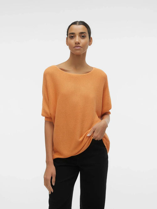 Chic oversized sweater boat-neck top with ribbed knit detailing and soft peach hue for effortless street style and lounge wear.