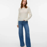 Classic women's cream lightweight sweater featuring long raglan sleeves and a relaxed fit for sophisticated layering and neutral capsule wardrobes.