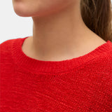 Boutique women's red fine knit pullover featuring a classic round neckline and relaxed silhouette for casual everyday and smart casual outfits.