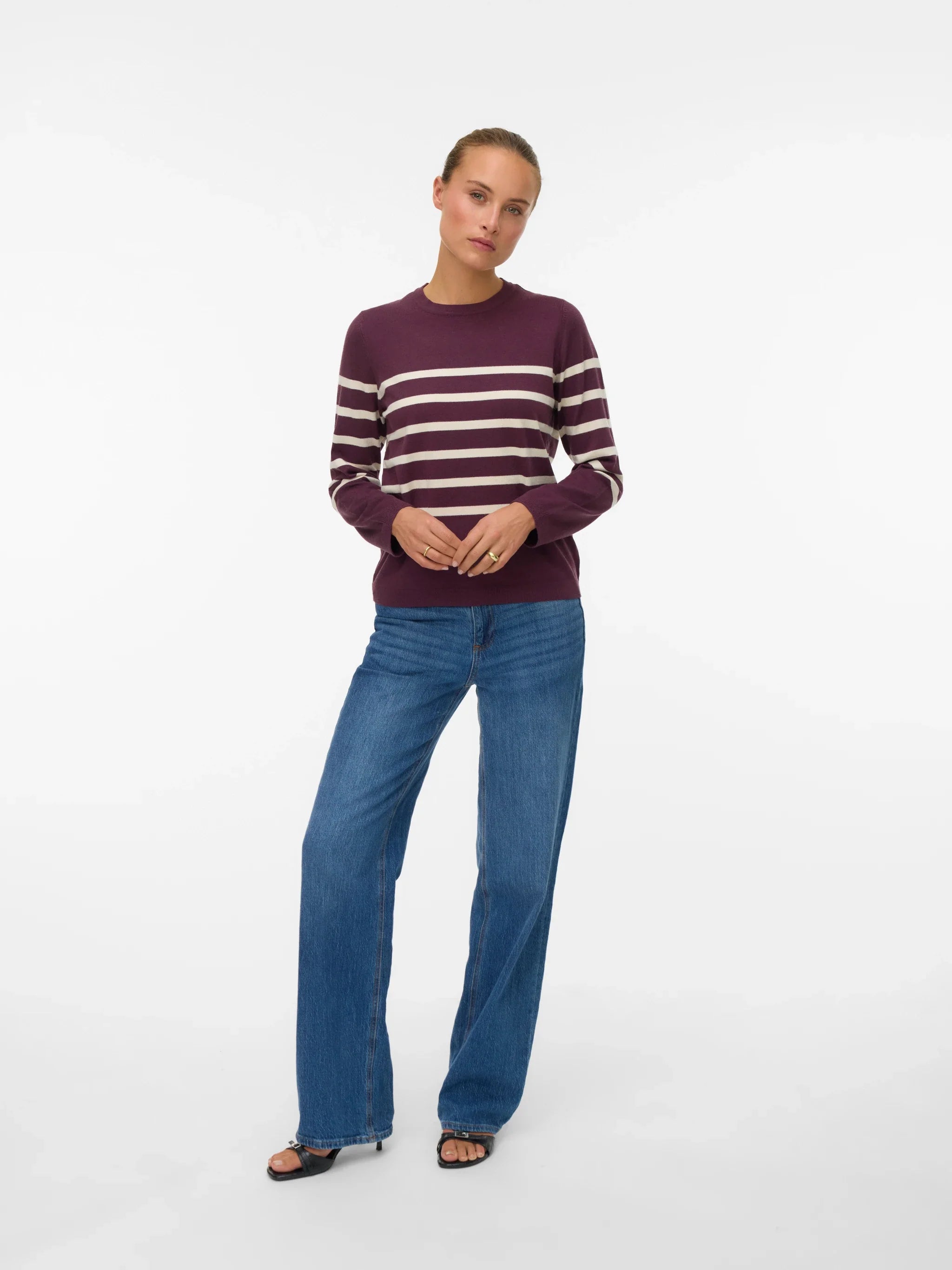 Sophisticated striped women’s sweater for polished off-duty dressing
