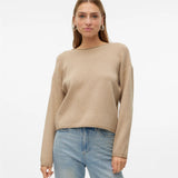 Trendy neutral long sleeve sweater with modern minimalist aesthetic and effortless boutique-inspired fashion appeal.