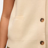 Close up detail of elevated women’s knit vest with minimalist Scandinavian-inspired style