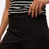 Close up of waist and button detail on this elevated essentials trousers for women with contemporary city-style appeal