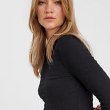 Contemporary black ribbed knit shirt with streamlined silhouette and timeless style.
