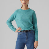 Chic light teal long sleeve sweater for women with cozy knit texture and effortless casual style.