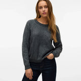 Boutique women's dark grey knit sweater with relaxed fit, ribbed detailing and long sleeves for an elevated everyday look.