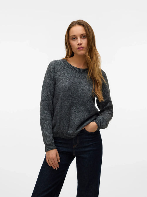 Boutique women's dark grey knit sweater with relaxed fit, ribbed detailing and long sleeves for an elevated everyday look.